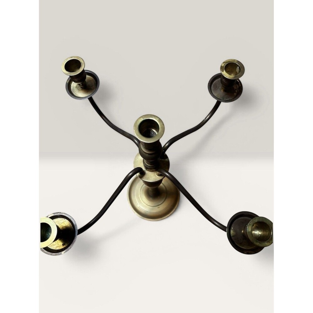 Vintage 14" Heavy Solid Brass 5-Light Candelabra 4 Rotating Swivel Arm Colonial - Picture 4 of 15